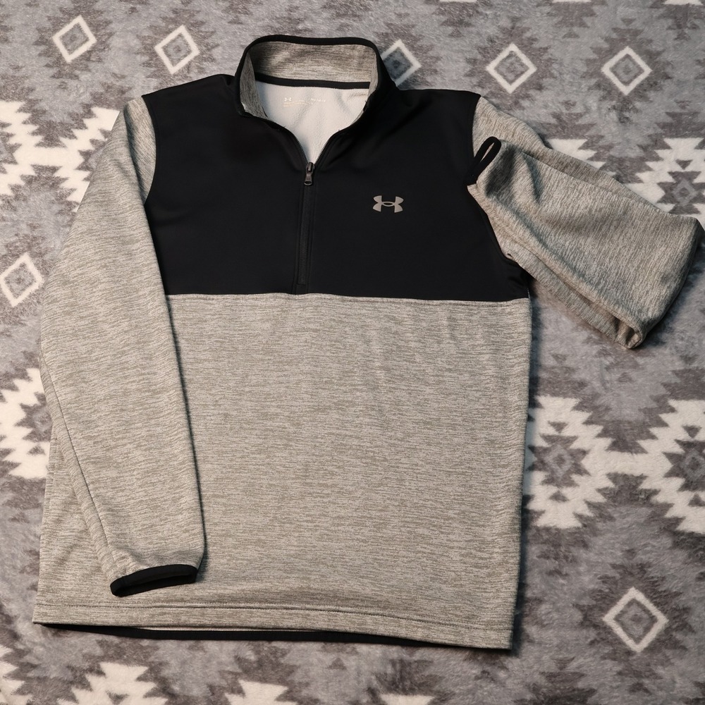 Under Armour Mens 1/4 Zip Pullover Grey Black Space Dye Fleece Sweater MD
